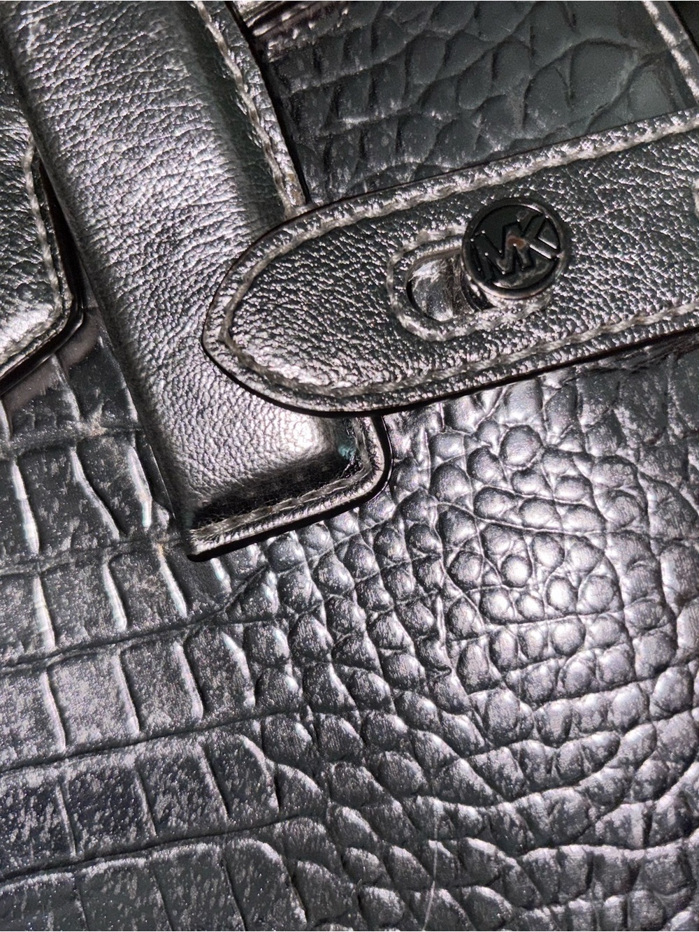 Michael Kors Metallic Silver Croc-Embossed Satchel 8x11 - Picture 6 of 13